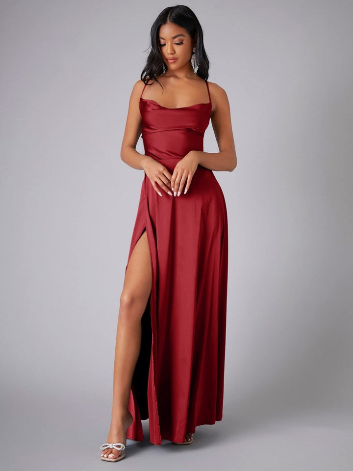 Floral Maxi Dress for Women - Elegant Long Dress with Leg Slit for Summer Events