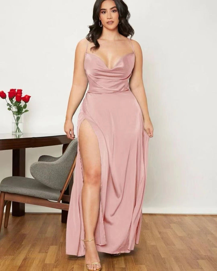 Floral Maxi Dress for Women - Elegant Long Dress with Leg Slit for Summer Events