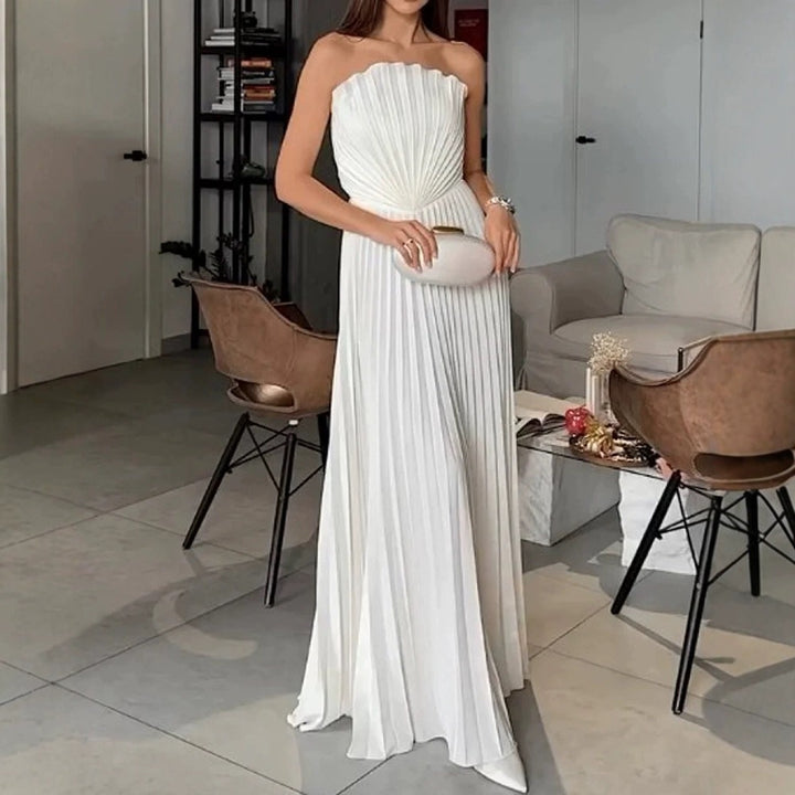 Elegant lång plisserad axelbandslös ceremoni klänning för kvinnor