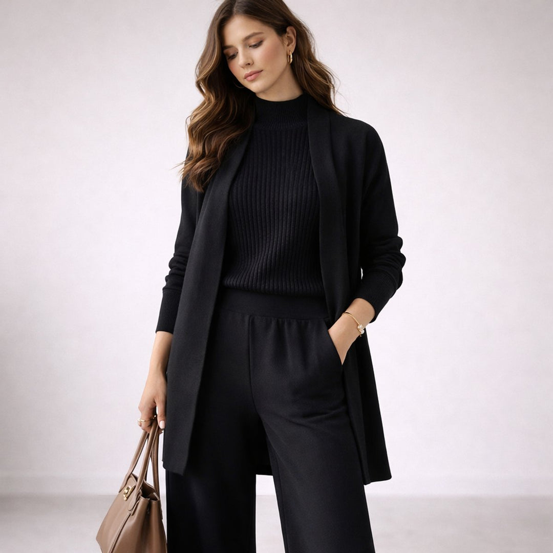 Women's 3-Piece Knitted Loungewear Set with Long Cardigan Comfortable Casual Outfit 2
