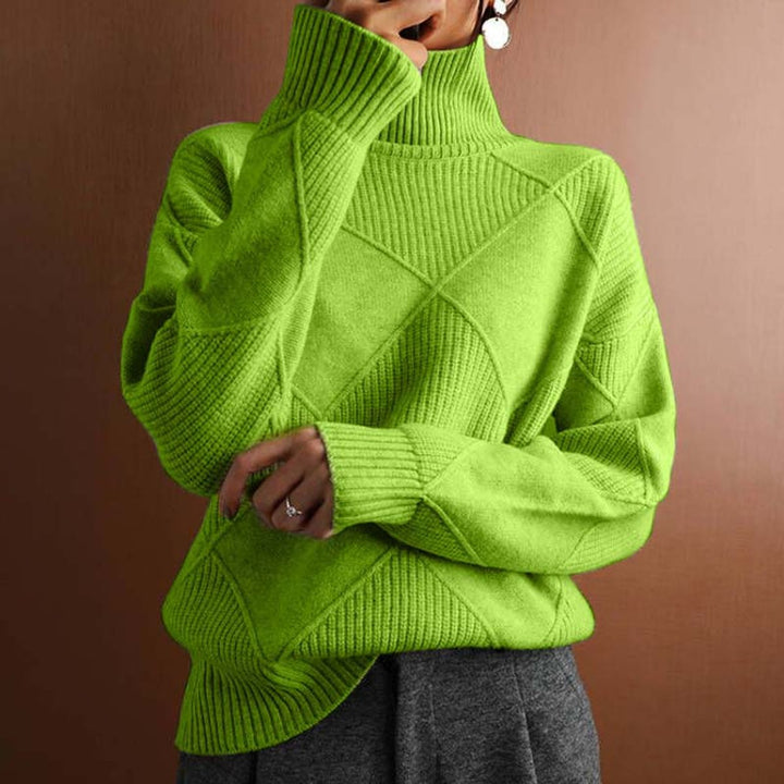 Women's Argyle Knit Relaxed-Fit Turtleneck Sweater for Casual and Office Wear 0