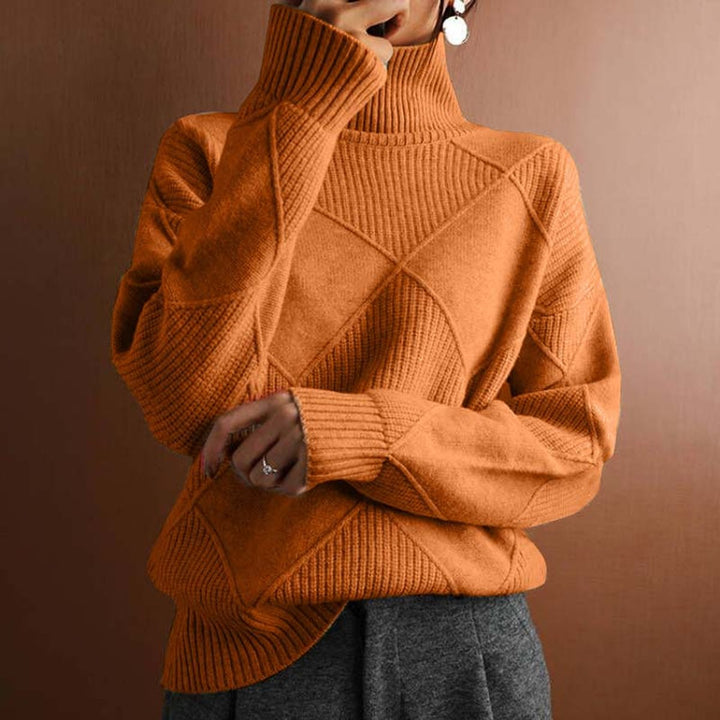 Women's Argyle Knit Relaxed-Fit Turtleneck Sweater for Casual and Office Wear 8
