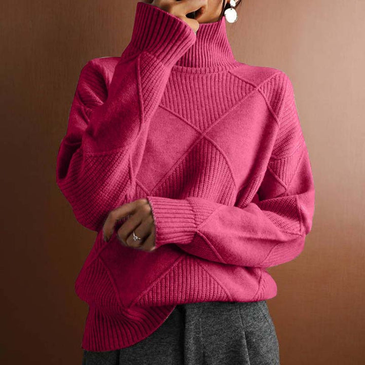 Women's Argyle Knit Relaxed-Fit Turtleneck Sweater for Casual and Office Wear 9