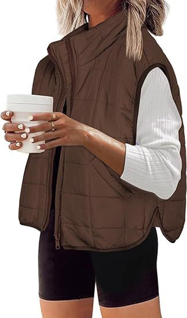 Women's Black Puffer Vest with Stand-Up Collar and Zip for Outdoor Layering 1