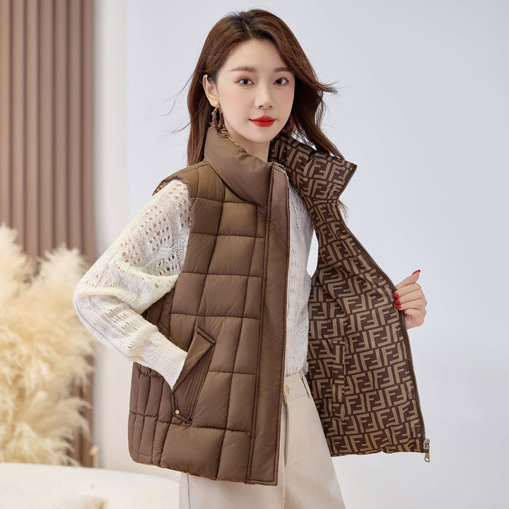 Women's Black Puffer Vest with Stand-Up Collar and Zip for Outdoor Layering 2