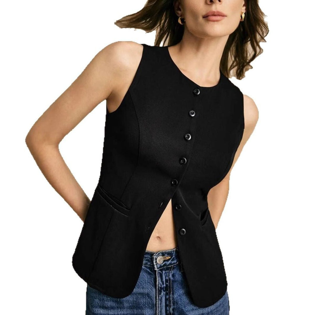 Women's Black Vest - Stylish Sleeveless Fitted Layering Piece for Modern Outfits 4
