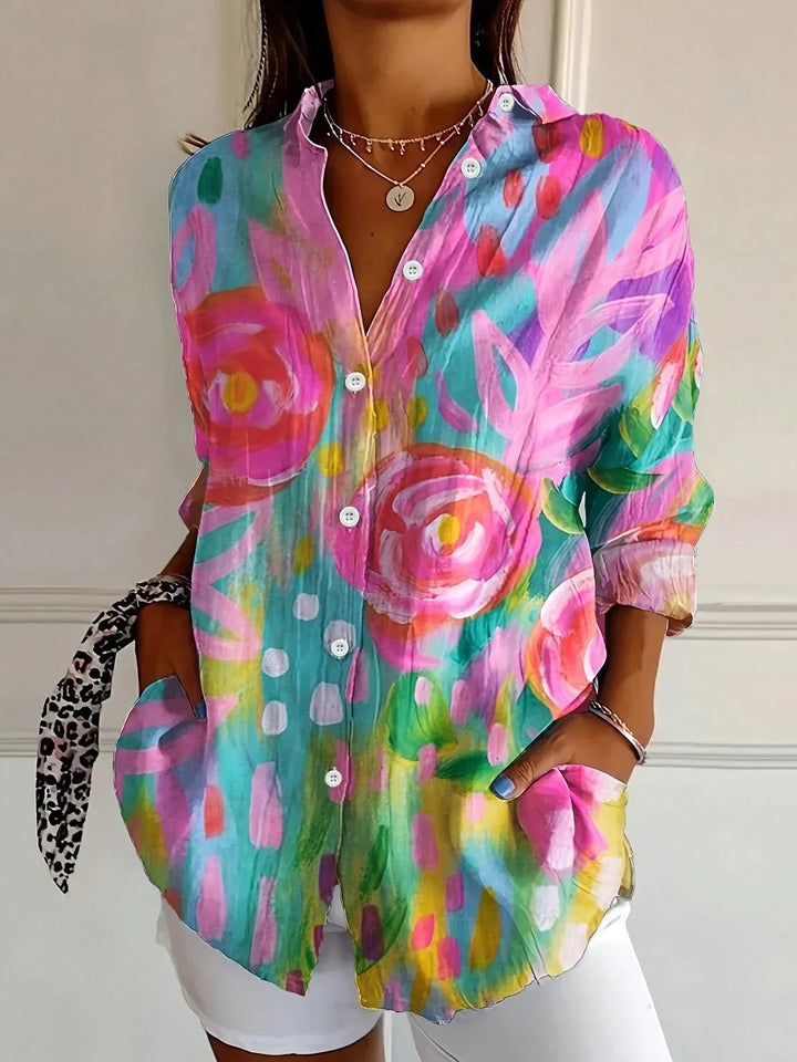 Women's Blouse - Abstract Print Long Sleeve Top with Button Front for Stylish Outfits 0