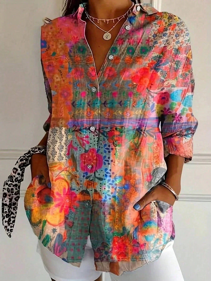 Women's Blouse - Abstract Print Long Sleeve Top with Button Front for Stylish Outfits 1