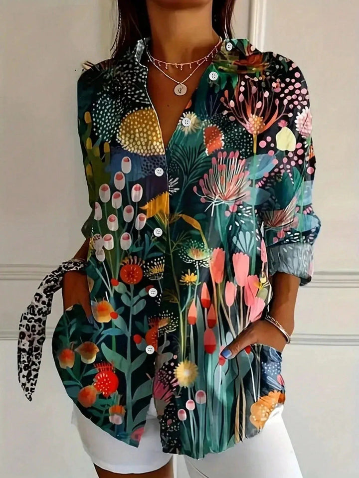 Women's Blouse - Abstract Print Long Sleeve Top with Button Front for Stylish Outfits 2