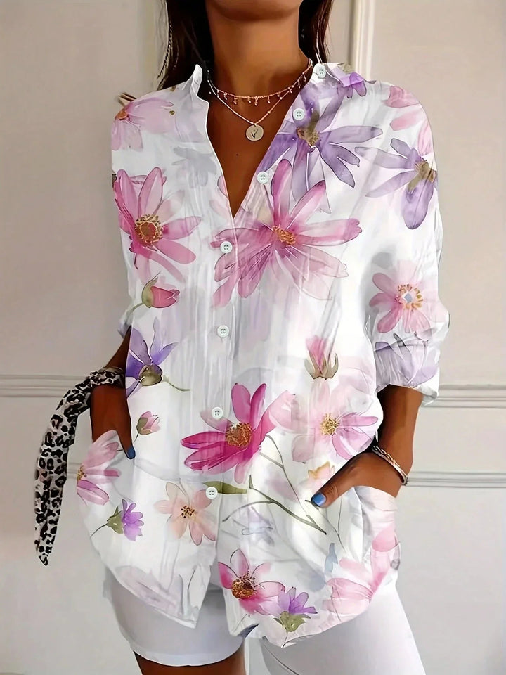 Women's Blouse - Abstract Print Long Sleeve Top with Button Front for Stylish Outfits 3