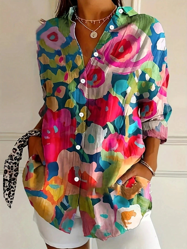 Women's Blouse - Abstract Print Long Sleeve Top with Button Front for Stylish Outfits 4