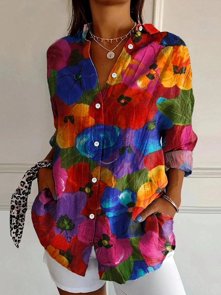 Women's Blouse - Abstract Print Long Sleeve Top with Button Front for Stylish Outfits 5