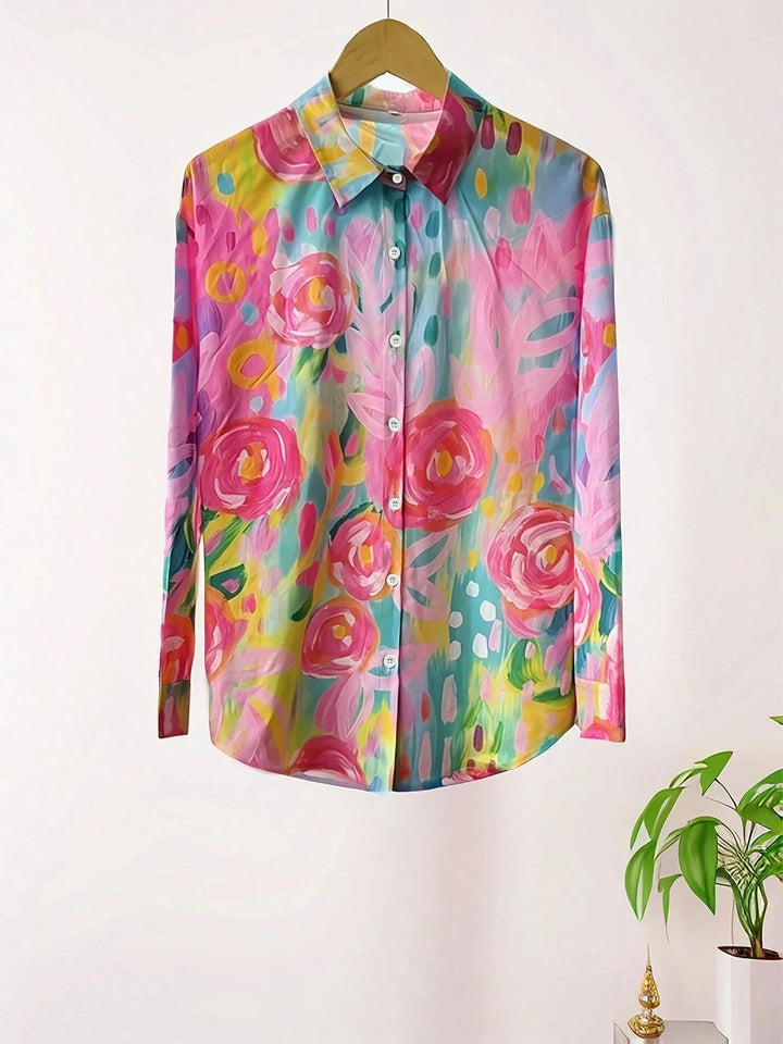 Women's Blouse - Abstract Print Long Sleeve Top with Button Front for Stylish Outfits 6