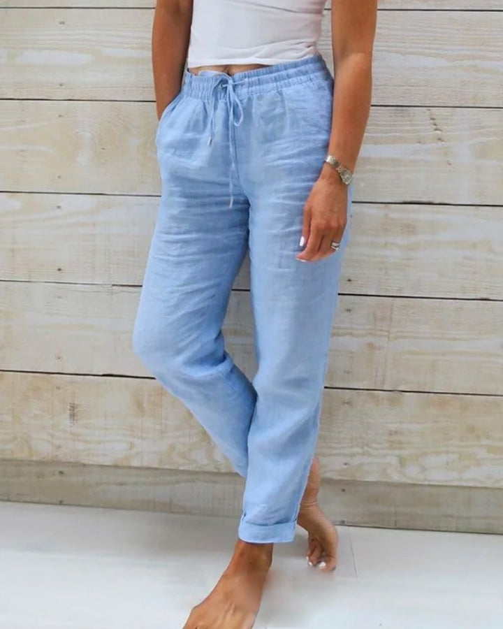 Women's Casual Straight Leg Pants with Elastic Waist and Drawstring 0