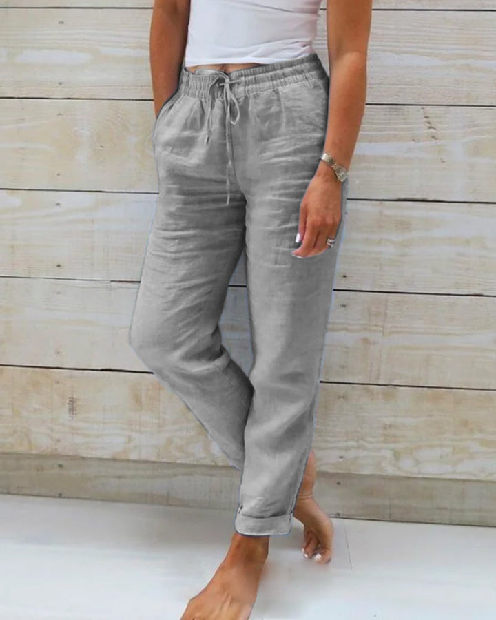 Women's Casual Straight Leg Pants with Elastic Waist and Drawstring 1