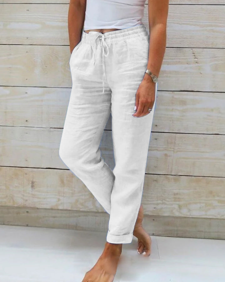 Women's Casual Straight Leg Pants with Elastic Waist and Drawstring 2