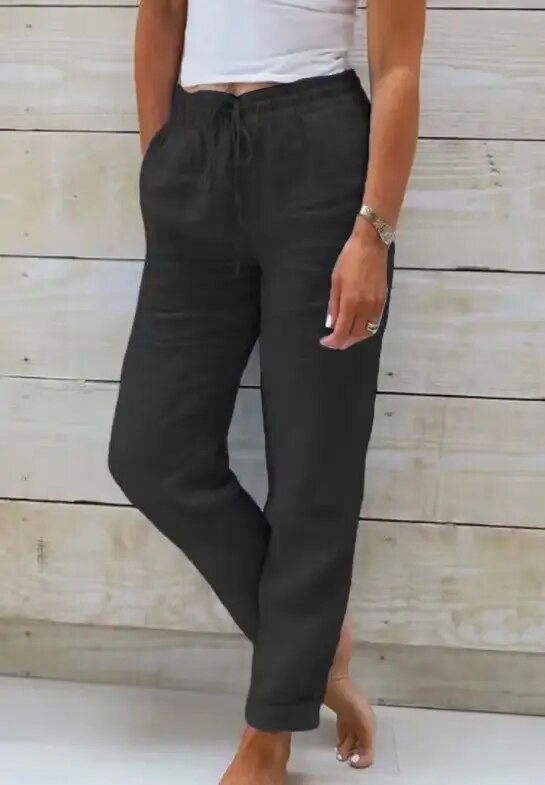 Women's Casual Straight Leg Pants with Elastic Waist and Drawstring 3