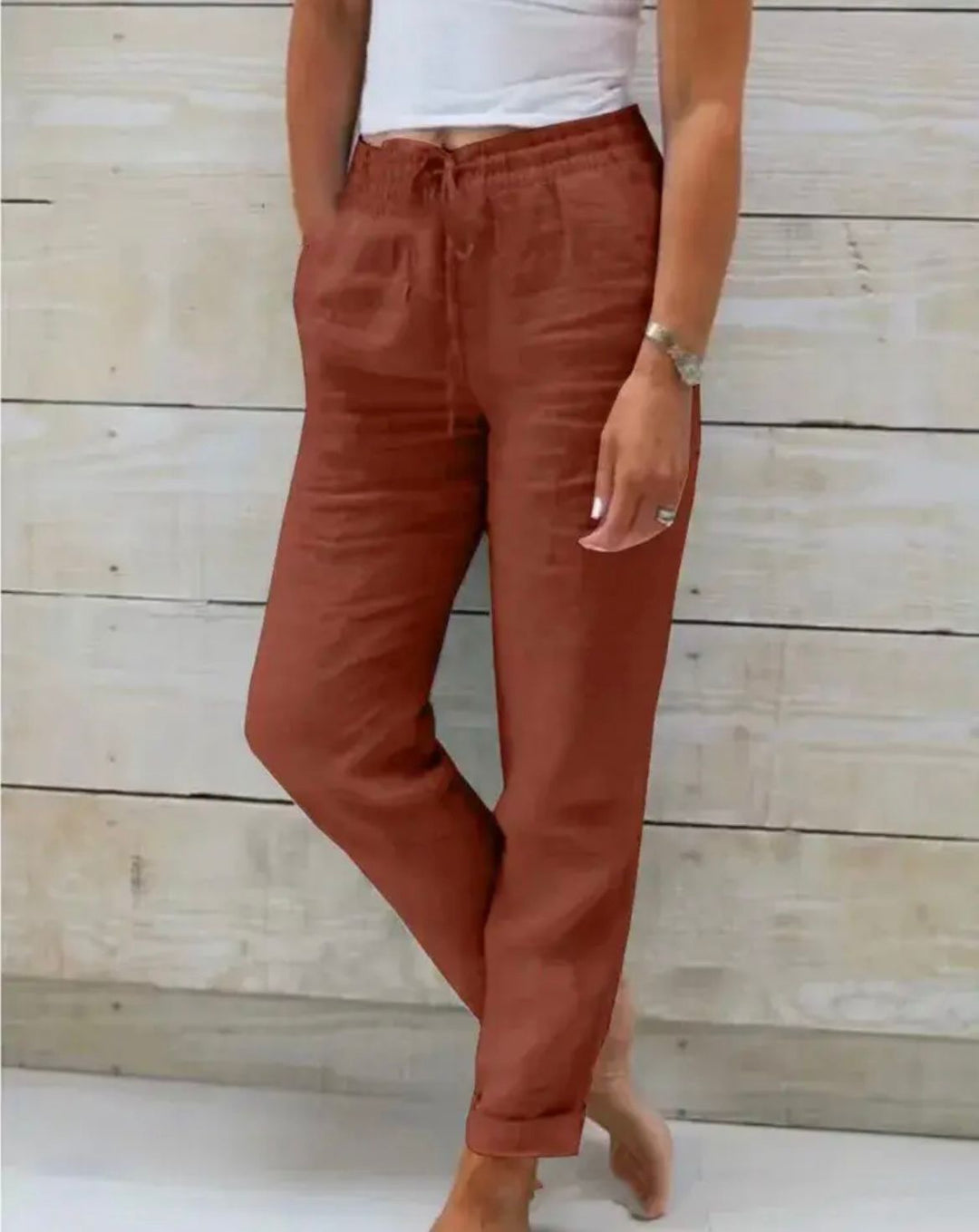Women's Casual Straight Leg Pants with Elastic Waist and Drawstring 4