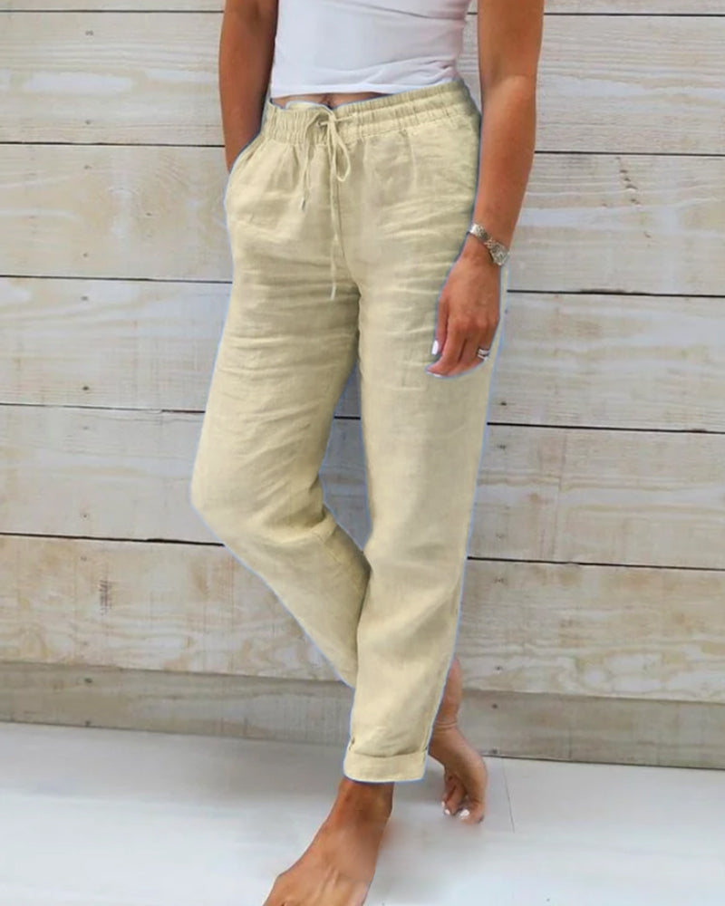 Women's Casual Straight Leg Pants with Elastic Waist and Drawstring 5