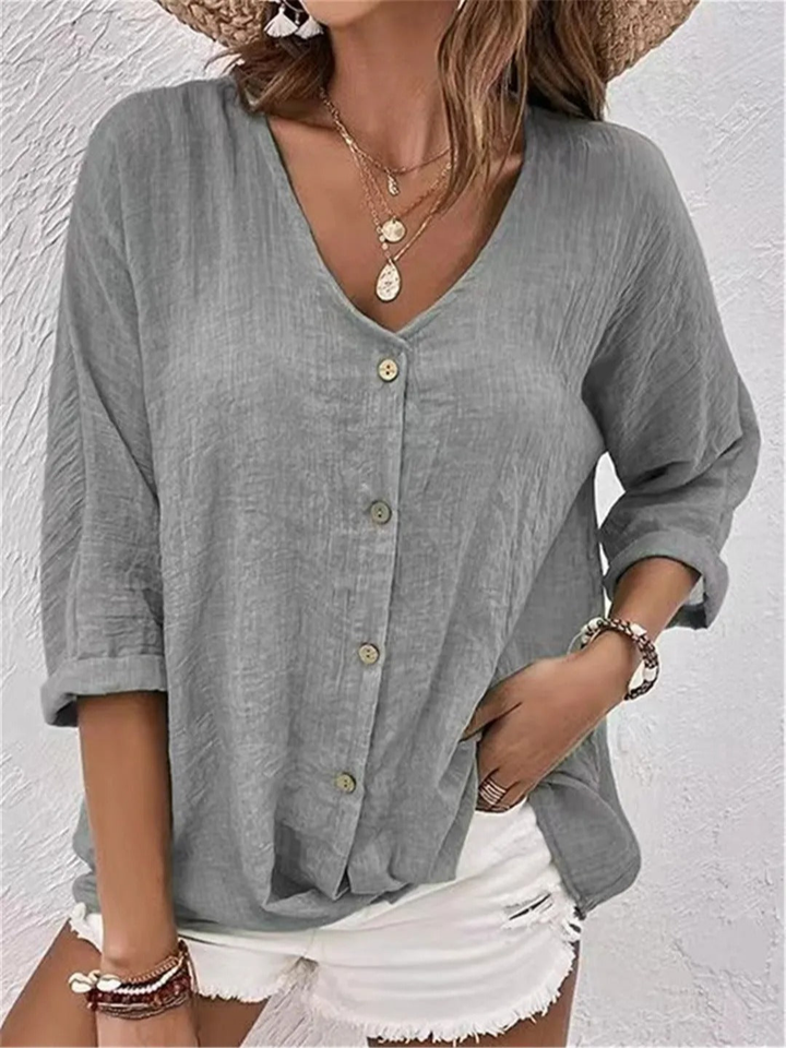 Women's Casual V-Neck Button-Front Top for Effortless Summer Style 2