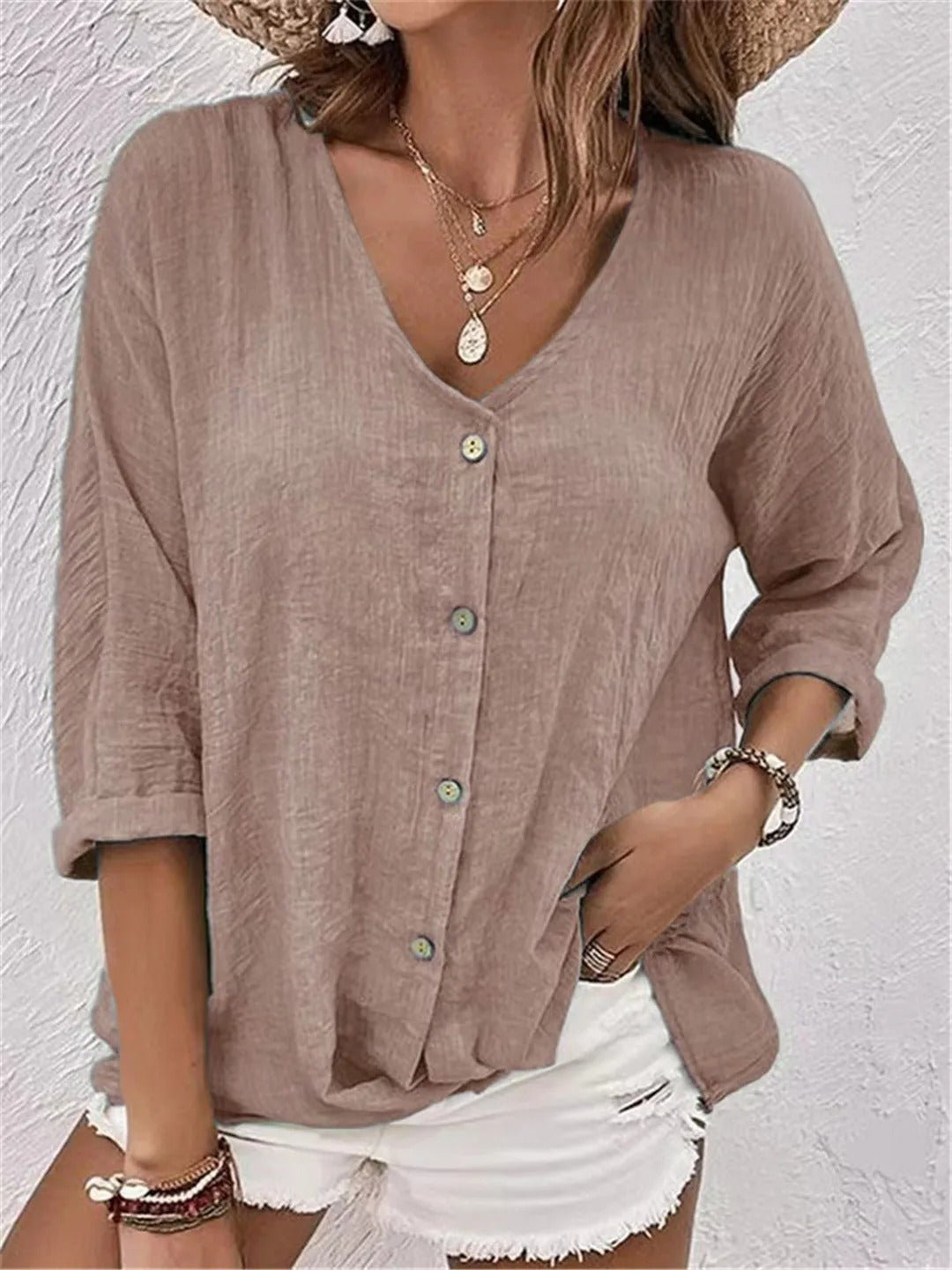 Women's Casual V-Neck Button-Front Top for Effortless Summer Style 6