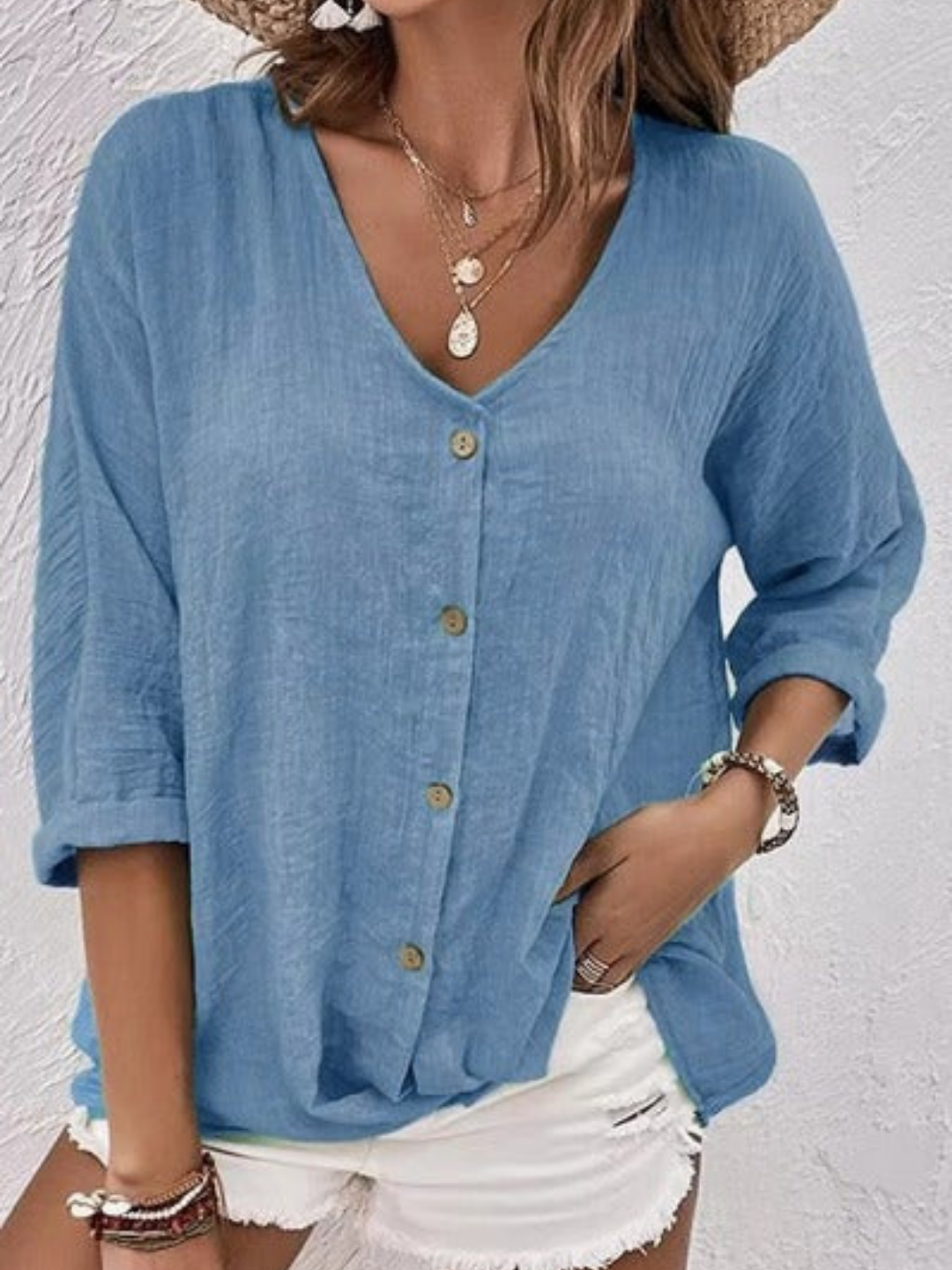 Women's Casual V-Neck Button-Front Top for Effortless Summer Style 8