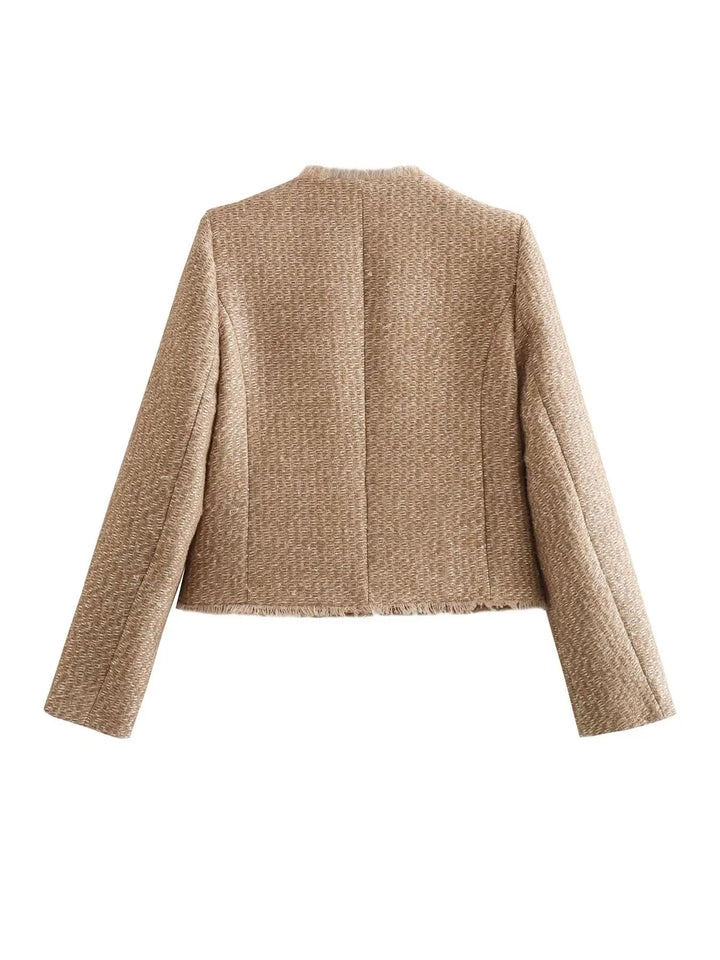 Women's Cropped Blazer Jacket - Short Tweed Design for Chic Layering and Versatile Styling 3