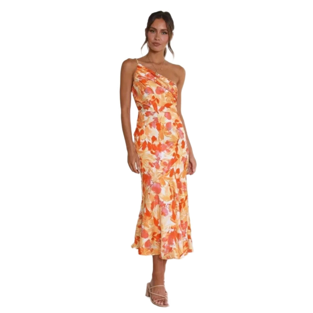 Women's Floral Asymmetrical Maxi Dress for Summer Events - Elegant One-Shoulder Style 0