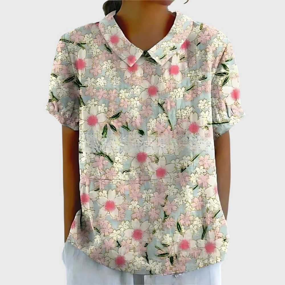 Women's Floral Print Blouse - Short Sleeve Summer Tops for Women, Airy and Breathable Design 1
