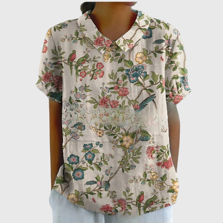 Women's Floral Print Blouse - Short Sleeve Summer Tops for Women, Airy and Breathable Design 4