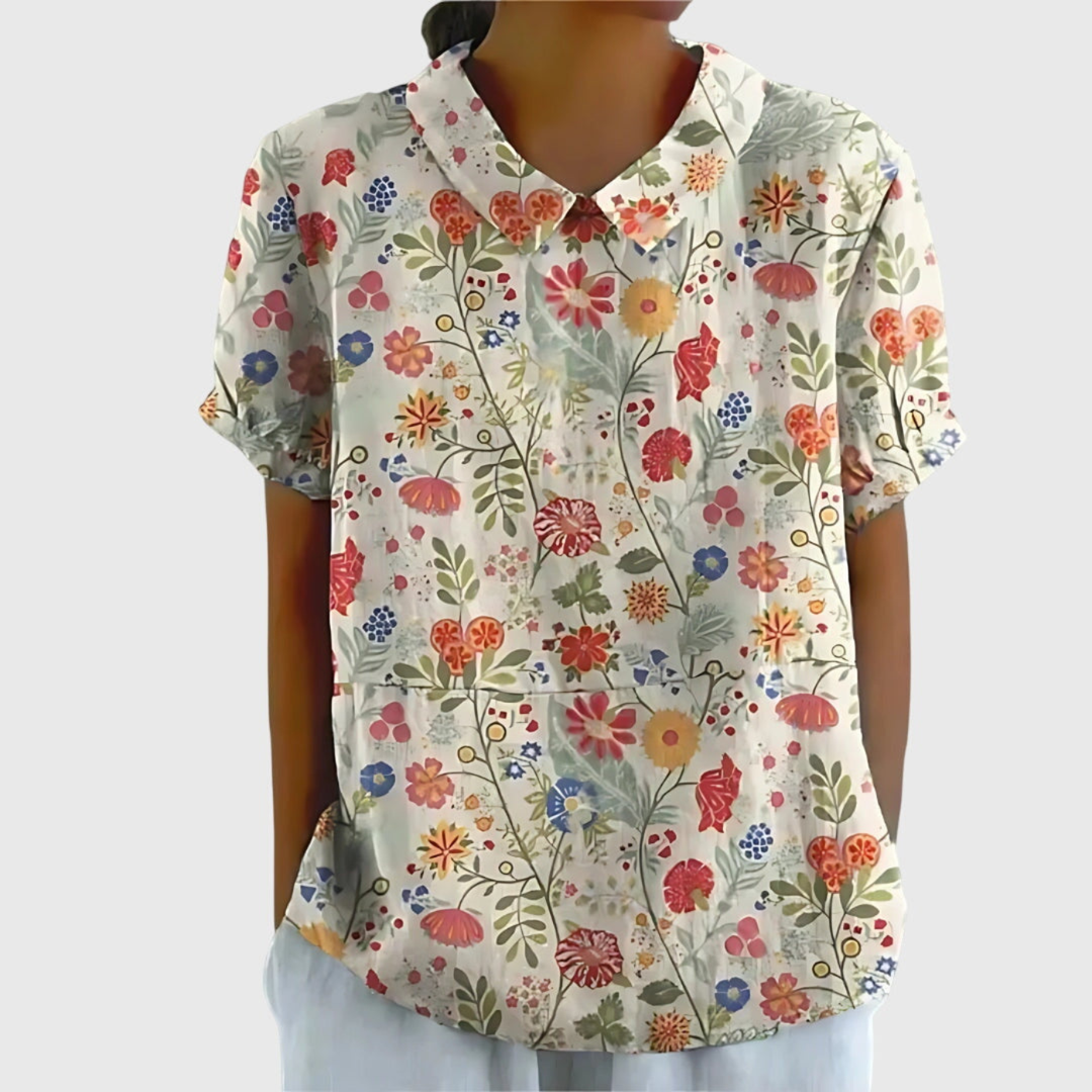 Women's Floral Print Blouse - Short Sleeve Summer Tops for Women, Airy and Breathable Design 5