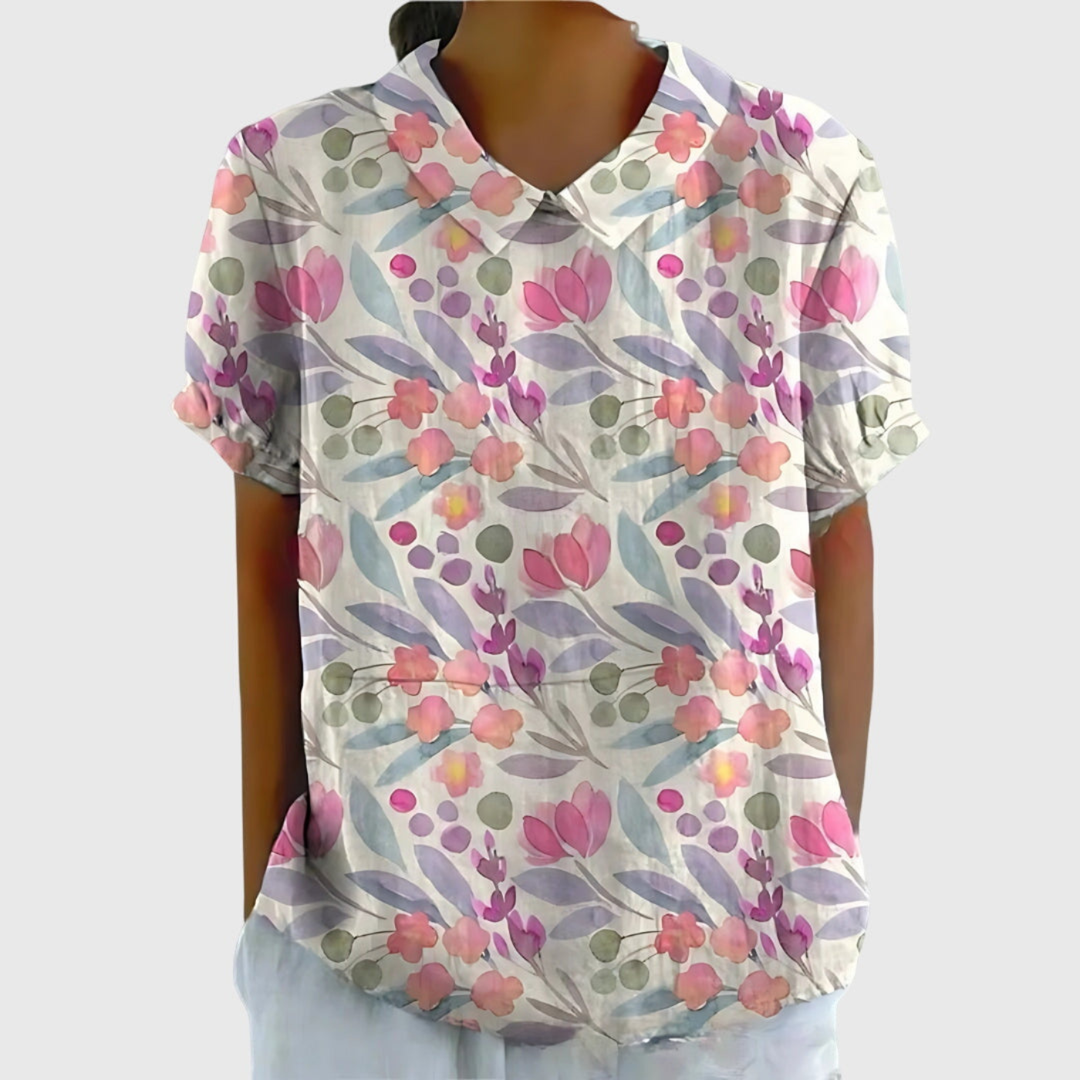 Women's Floral Print Blouse - Short Sleeve Summer Tops for Women, Airy and Breathable Design 6