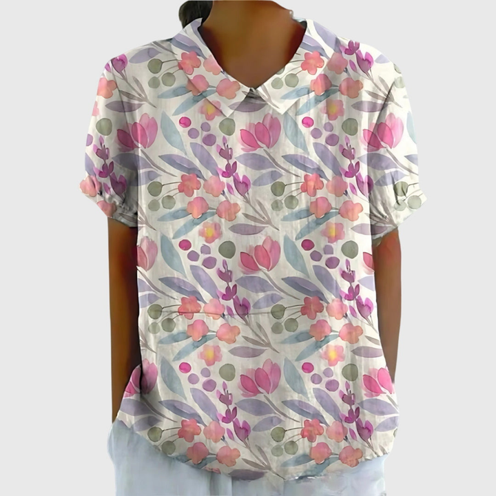 Women's Floral Print Blouse - Short Sleeve Summer Tops for Women, Airy and Breathable Design 6