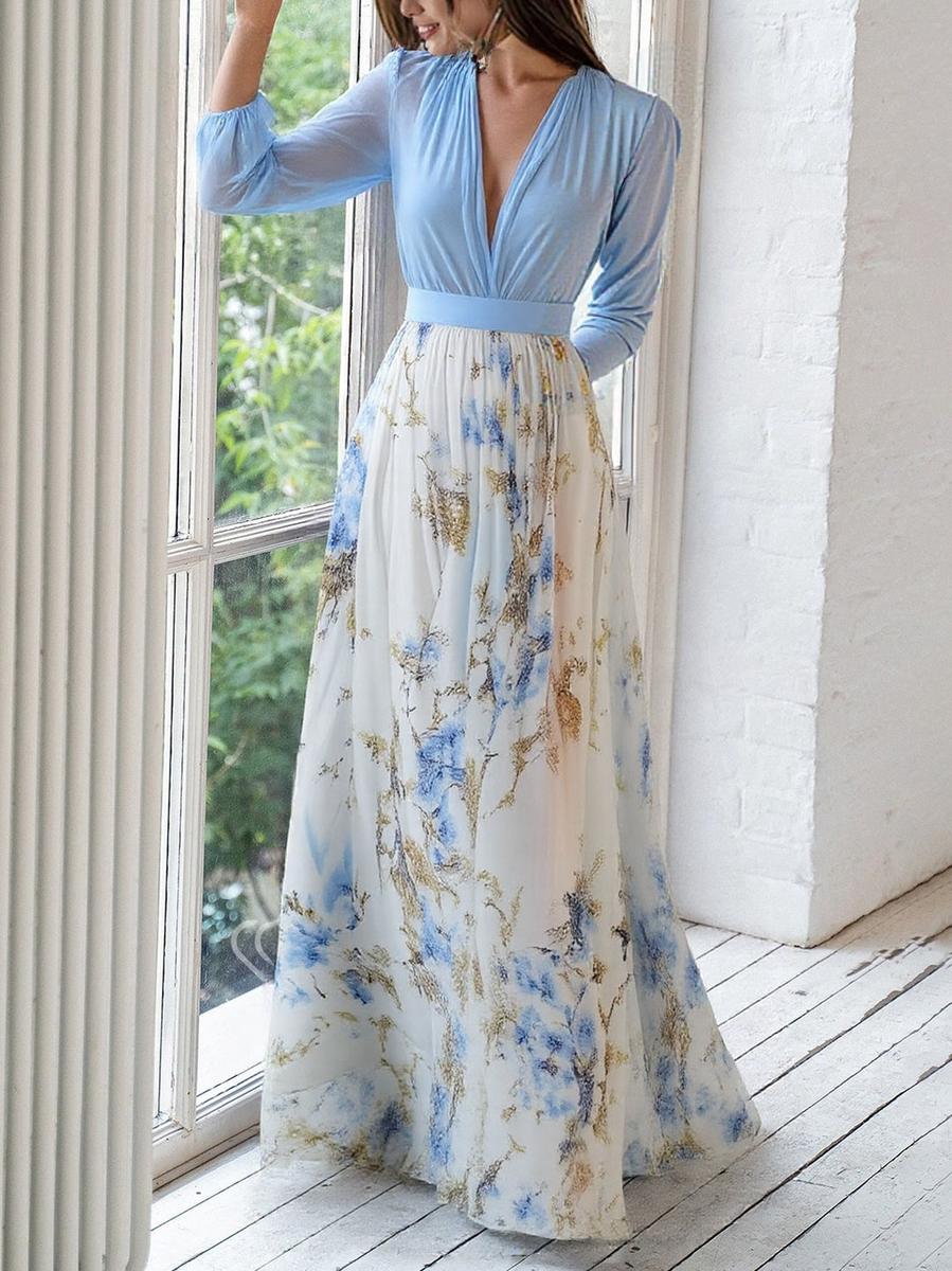Women’s Floral Summer Maxi Dress Elegant V-Neck Lightweight Sundress 2