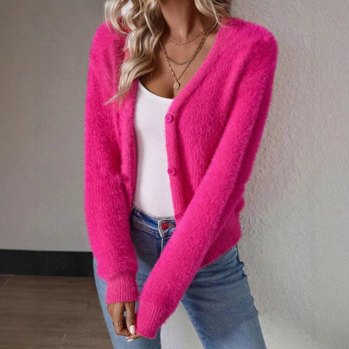 Women's Fluffy V-Neck Cardigan Sweater - Cozy White Cardigan for Effortless Style and Comfort 4
