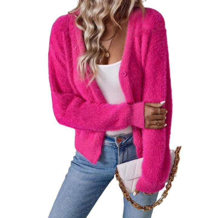 Women's Fluffy V-Neck Cardigan Sweater - Cozy White Cardigan for Effortless Style and Comfort 6