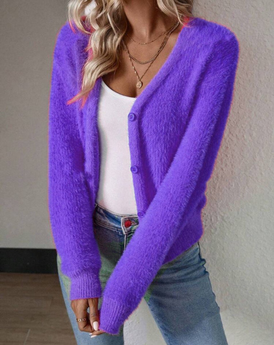 Women's Fluffy V-Neck Cardigan Sweater - Cozy White Cardigan for Effortless Style and Comfort 8