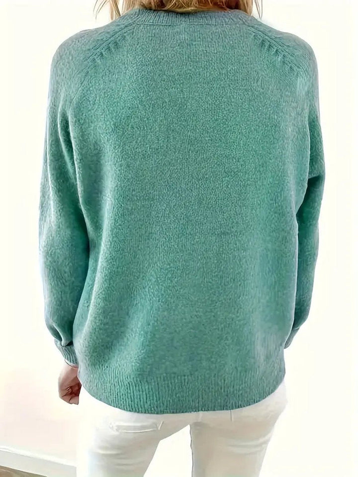 Women's Half-Button V-Neck Knit Sweater Relaxed Fit Pullover Jumper 2