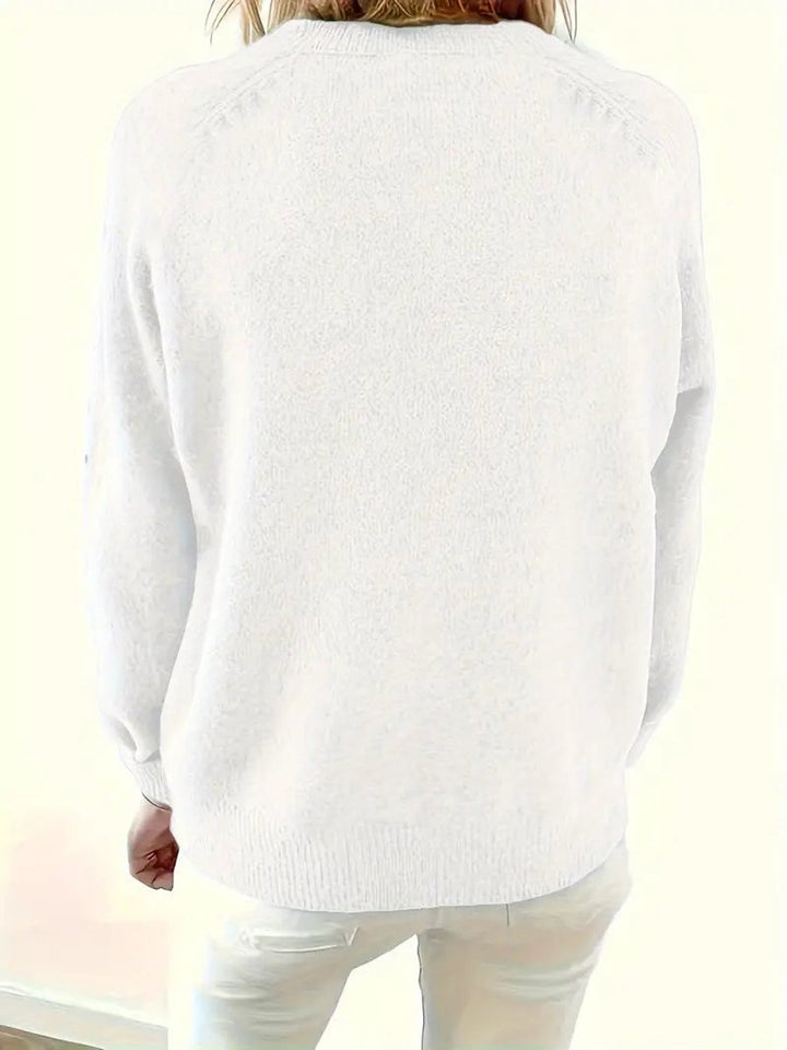 Women's Half-Button V-Neck Knit Sweater Relaxed Fit Pullover Jumper 7