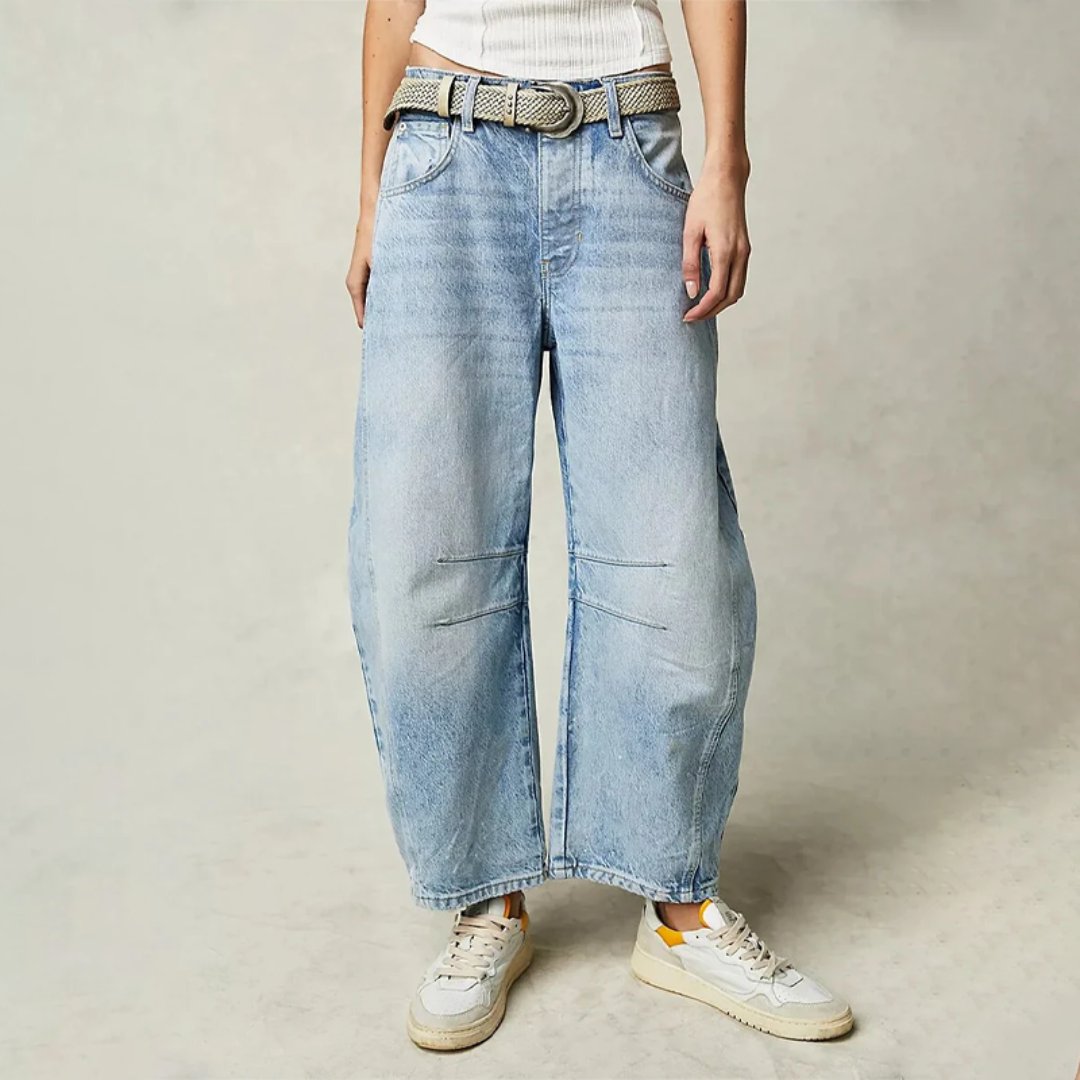 Women’s High-Waist Barrel-Leg Relaxed-Fit Jeans Light Acid Wash 0