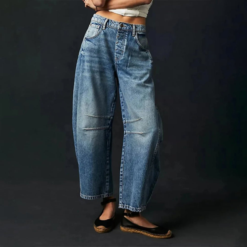 Women’s High-Waist Barrel-Leg Relaxed-Fit Jeans Light Acid Wash 1