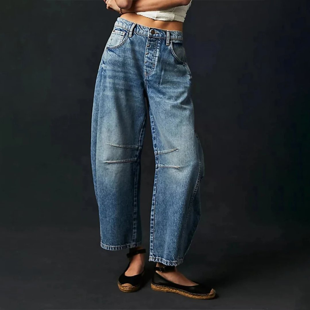 Women’s High-Waist Barrel-Leg Relaxed-Fit Jeans Light Acid Wash 1
