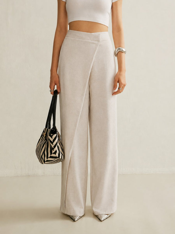 Women's High Waist Asymmetrical Wide Leg Pants with Wrap Front for Elegant Casual Wear 2