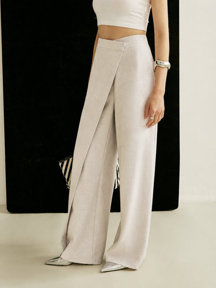 Women's High Waist Asymmetrical Wide Leg Pants with Wrap Front for Elegant Casual Wear 3