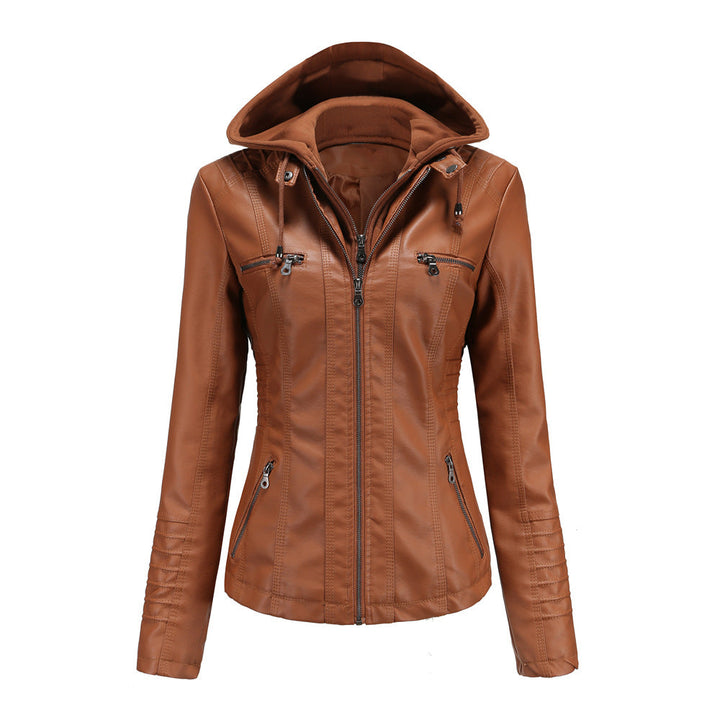 Women's Leather Jacket with Removable Hood – Stylish Biker Jacket for Summer and Autumn 0