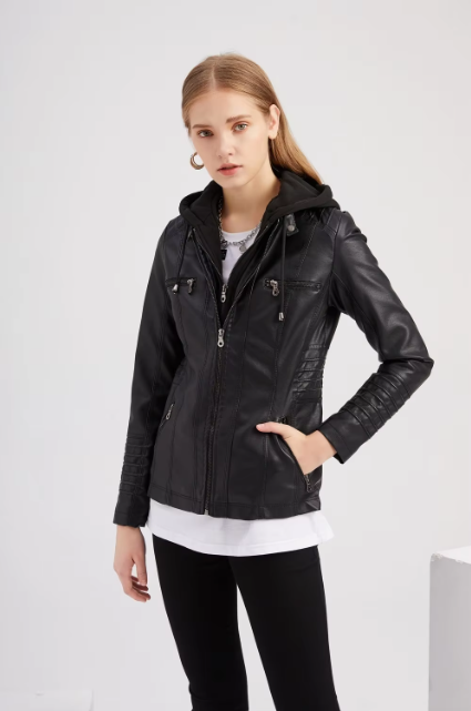 Women's Leather Jacket with Removable Hood – Stylish Biker Jacket for Summer and Autumn 3