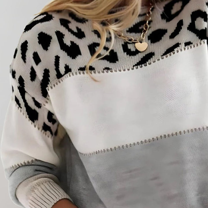 Women's Leopard Print Colour Block Knit Pullover Sweater Relaxed Fit 1