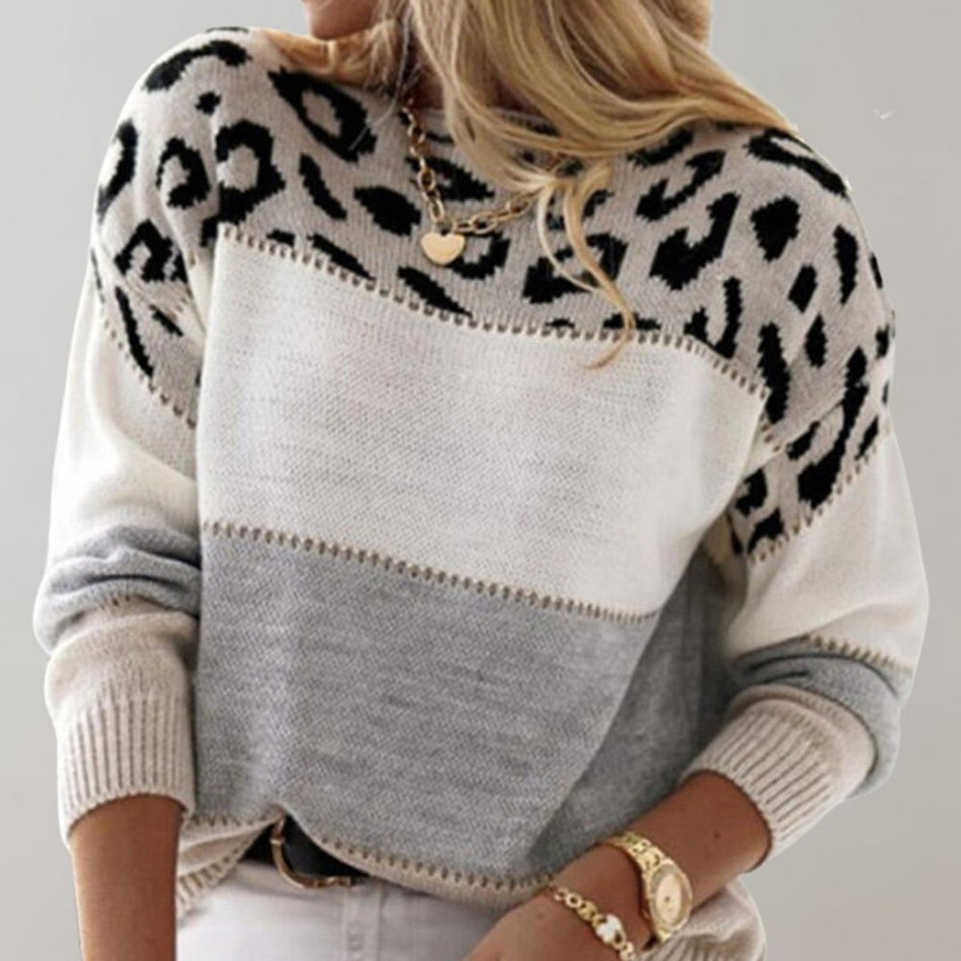 Women's Leopard Print Colour Block Knit Pullover Sweater Relaxed Fit 2