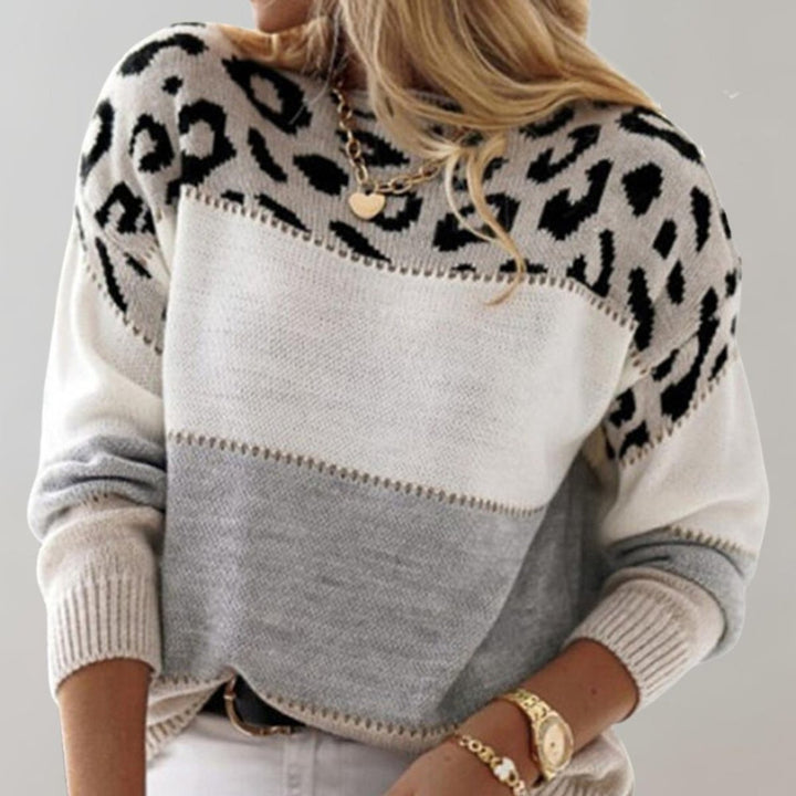 Women's Leopard Print Colour Block Knit Pullover Sweater Relaxed Fit 2