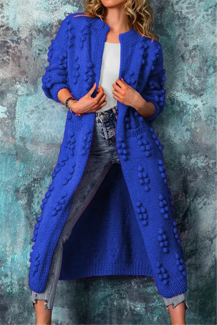 Women’s Long Winter Knitted Cardigan with Pom Pom Details Cozy Warm Layer 5